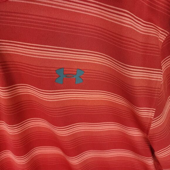 Under Armour HeatGear Polo Golf Shirt Men Size Large Loose Fit Red Stripe. EUC - Picture 3 of 4
